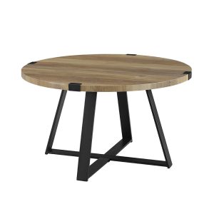30 Rustic Urban Industrial Wood and Metal Wrap Round Coffee Table - Rustic Oak/Black