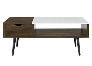 42 Mid Century Modern Wood and Faux Marble Coffee Table - Dark Walnut