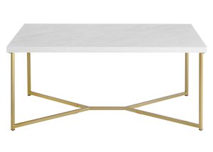 42 Mid Century Modern Transitional Y-Leg Coffee Table - White Faux Marble/Gold