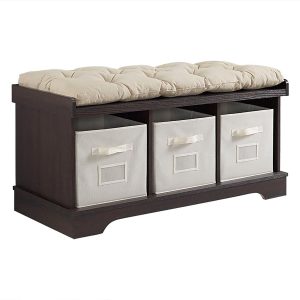 42 Wood Storage Bench with Totes and Cushion - Espresso