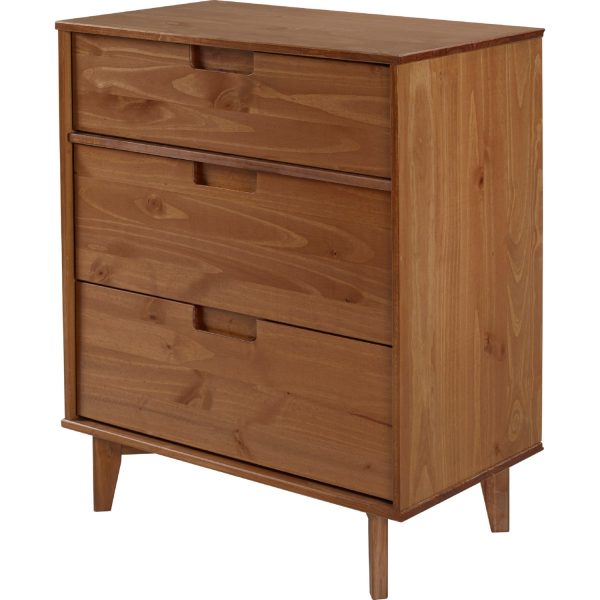 3 Drawer Mid Century Modern Wood Dresser - Caramel