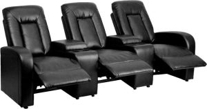 Eclipse Series 3-Seat Reclining Black Leather Theater Seating Unit with Cup Holders - BT-70259-3-BK-GG