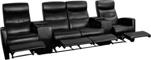 Anetos Series 4-Seat Reclining Black Leather Theater Seating Unit with Cup Holders - BT-70273-4-BK-GG