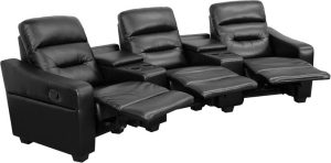 Futura Series 3-Seat Reclining Black Leather Theater Seating Unit with Cup Holders - BT-70380-3-BK-GG