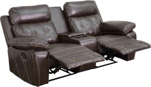Reel Comfort Series 2-Seat Reclining Brown Leather Theater Seating Unit with Straight Cup Holders - BT-70530-2-BRN-GG