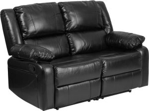 Harmony Series Black Leather Loveseat with Two Built-In Recliners - BT-70597-LS-GG