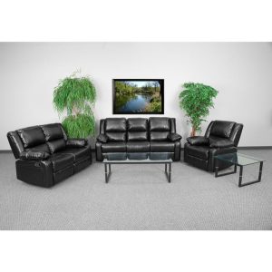 Harmony Series Black Leather Reclining Sofa Set - BT-70597-RLS-SET-GG