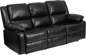 Harmony Series Black Leather Sofa with Two Built-In Recliners - BT-70597-SOF-GG