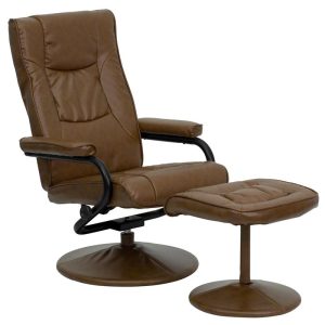 Contemporary Palimino Leather Recliner and Ottoman with Leather Wrapped Base - BT-7862-PALIMINO-GG