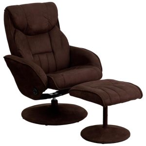 Contemporary Brown Microfiber Recliner and Ottoman with Circular Microfiber Wrapped Base - BT-7895-MIC-PINPOINT-GG