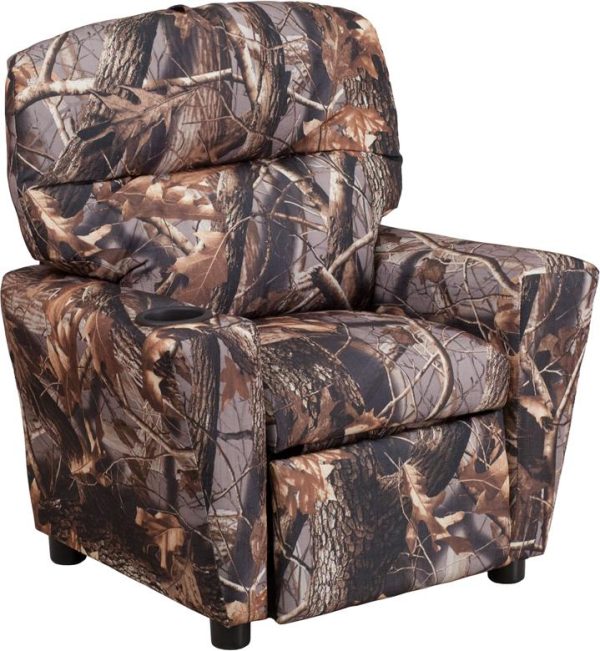 Contemporary Camouflaged Fabric Kids Recliner with Cup Holder - BT-7950-KID-CAMO-GG