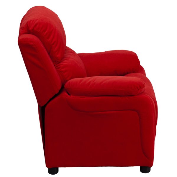 Deluxe Padded Contemporary Red Microfiber Kids Recliner with Storage Arms - BT-7985-KID-MIC-RED-GG