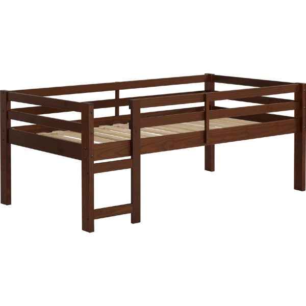 Solid Wood Low Loft Bed - Walnut