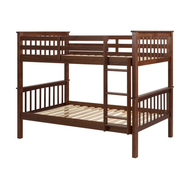 Solid Pine Wood Twin Over Twin Bunk Bed  Walnut
