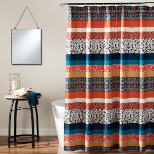 Boho Stripe Shower Curtain Turquoise/ Tangerine 72x72