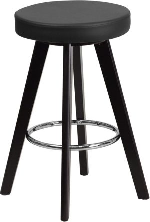 Trenton Series 24'' High Contemporary Cappuccino Wood Counter Height Stool with Black Vinyl Seat - CH-152600-BK-VY-GG