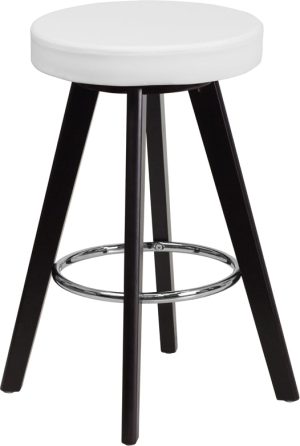 Trenton Series 24'' High Contemporary Cappuccino Wood Counter Height Stool with White Vinyl Seat - CH-152600-WH-VY-GG