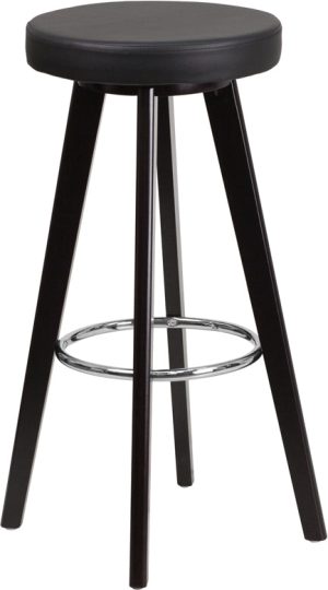 Trenton Series 29'' High Contemporary Cappuccino Wood Barstool with Black Vinyl Seat - CH-152601-BK-VY-GG