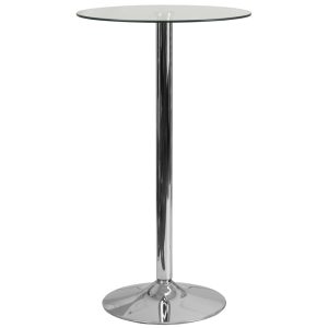 23.75'' Round Glass Table with 41.75''H Chrome Base - CH-3-GG