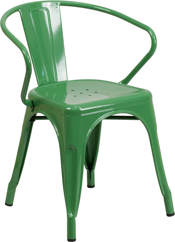 Green Metal Indoor-Outdoor Chair with Arms - CH-31270-GN-GG