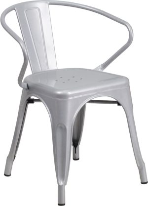 Silver Metal Indoor-Outdoor Chair with Arms - CH-31270-SIL-GG