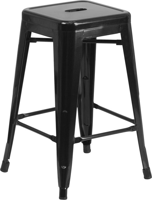 24'' High Backless Black Metal Indoor-Outdoor Counter Height Stool with Square Seat - CH-31320-24-BK-GG