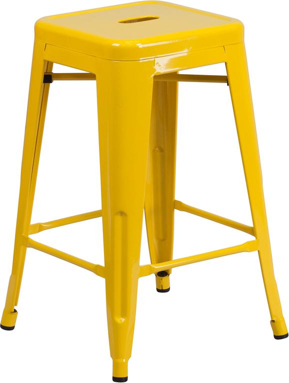 24'' High Backless Yellow Metal Indoor-Outdoor Counter Height Stool with Square Seat - CH-31320-24-YL-GG