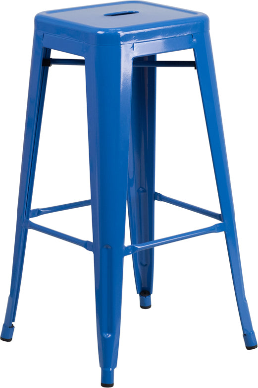 30'' High Backless Blue Metal Indoor-Outdoor Barstool with Square Seat - CH-31320-30-BL-GG