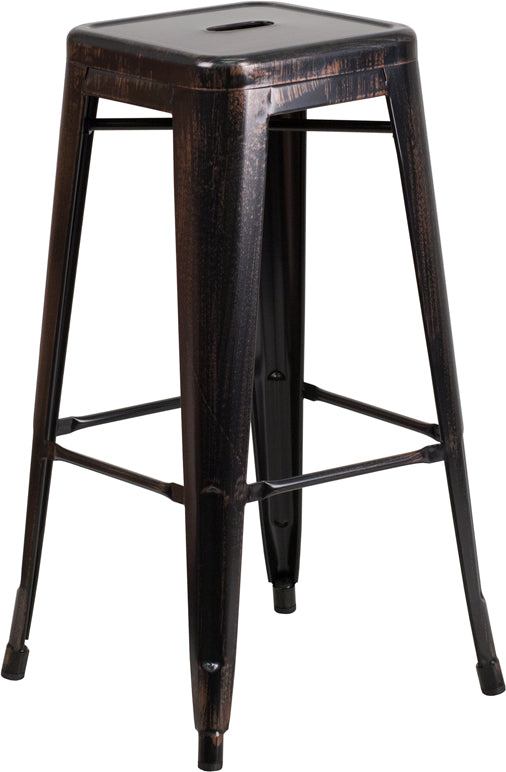 30'' High Backless Black-Antique Gold Metal Indoor-Outdoor Barstool with Square Seat - CH-31320-30-BQ-GG