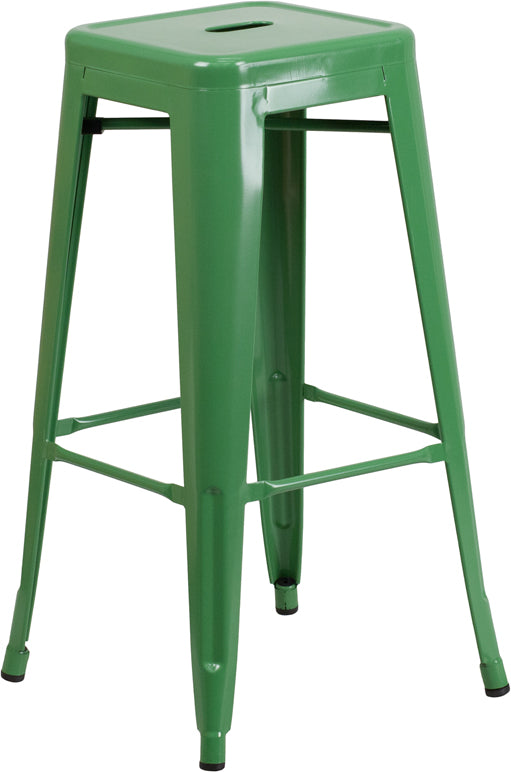 30'' High Backless Green Metal Indoor-Outdoor Barstool with Square Seat - CH-31320-30-GN-GG