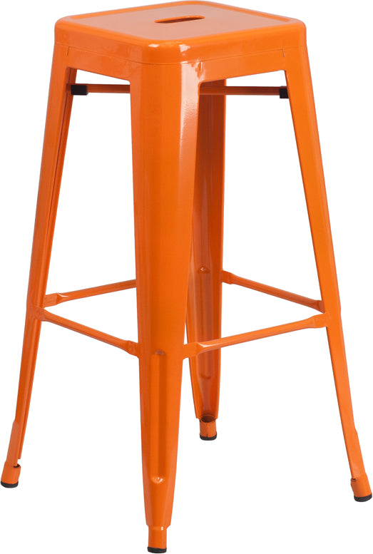 30'' High Backless Orange Metal Indoor-Outdoor Barstool with Square Seat - CH-31320-30-OR-GG
