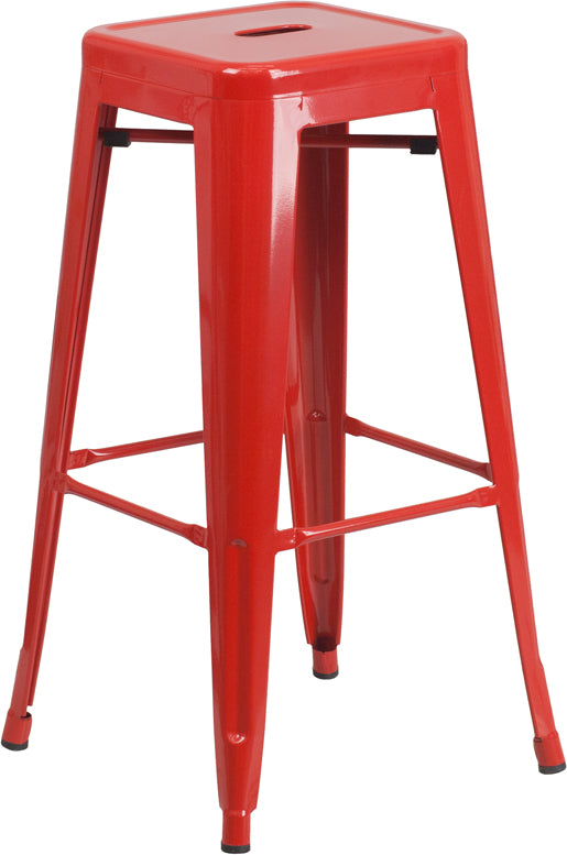 30'' High Backless Red Metal Indoor-Outdoor Barstool with Square Seat - CH-31320-30-RED-GG