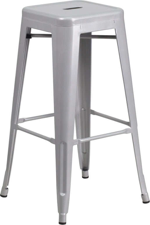 30'' High Backless Silver Metal Indoor-Outdoor Barstool with Square Seat - CH-31320-30-SIL-GG