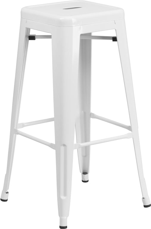 30'' High Backless White Metal Indoor-Outdoor Barstool with Square Seat - CH-31320-30-WH-GG