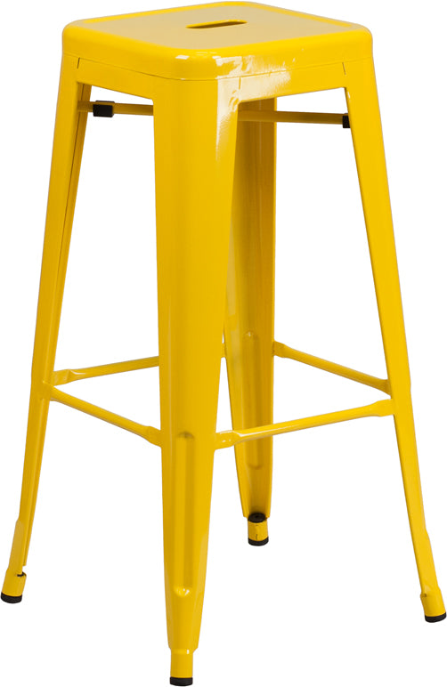 30'' High Backless Yellow Metal Indoor-Outdoor Barstool with Square Seat - CH-31320-30-YL-GG