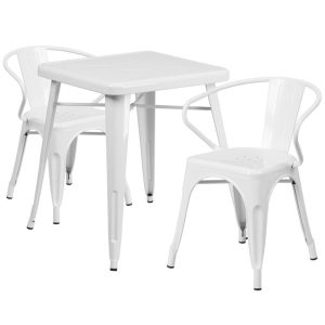 23.75'' Square White Metal Indoor-Outdoor Table Set with 2 Arm Chairs - CH-31330-2-70-WH-GG