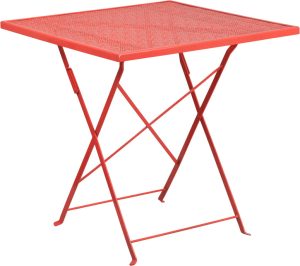 28'' Square Coral Indoor-Outdoor Steel Folding Patio Table - CO-1-RED-GG