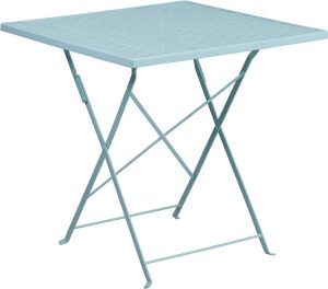 28'' Square Sky Blue Indoor-Outdoor Steel Folding Patio Table - CO-1-SKY-GG