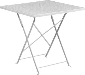 28'' Square White Indoor-Outdoor Steel Folding Patio Table - CO-1-WH-GG