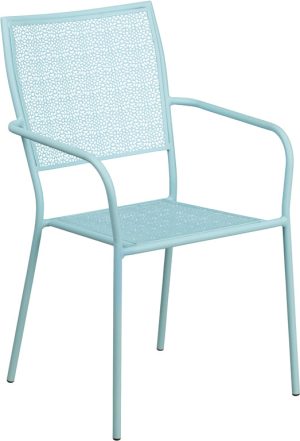 Sky Blue Indoor-Outdoor Steel Patio Arm Chair with Square Back - CO-2-SKY-GG