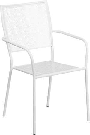 White Indoor-Outdoor Steel Patio Arm Chair with Square Back - CO-2-WH-GG