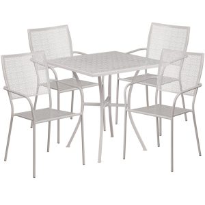 28'' Square Light Gray Indoor-Outdoor Steel Patio Table Set with 4 Square Back Chairs - CO-28SQ-02CHR4-SIL-GG
