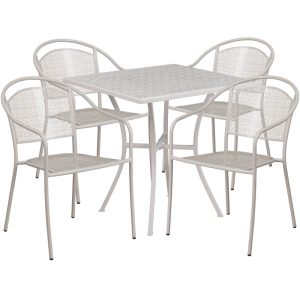 28'' Square Light Gray Indoor-Outdoor Steel Patio Table Set with 4 Round Back Chairs - CO-28SQ-03CHR4-SIL-GG