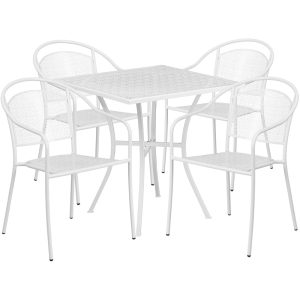 28'' Square White Indoor-Outdoor Steel Patio Table Set with 4 Round Back Chairs - CO-28SQ-03CHR4-WH-GG