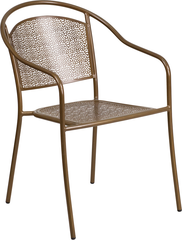 Gold Indoor-Outdoor Steel Patio Arm Chair with Round Back - CO-3-GD-GG
