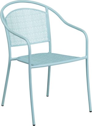 Sky Blue Indoor-Outdoor Steel Patio Arm Chair with Round Back - CO-3-SKY-GG