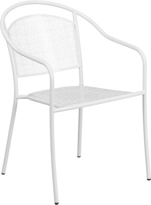 White Indoor-Outdoor Steel Patio Arm Chair with Round Back - CO-3-WH-GG