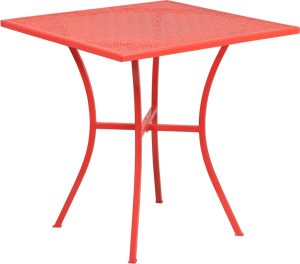 28'' Square Coral Indoor-Outdoor Steel Patio Table - CO-5-RED-GG