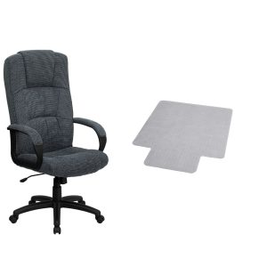 Flash Furniture High Back Gray Fabric Executive Swivel Chair with Arms and Carpet Chair Mat with Lip