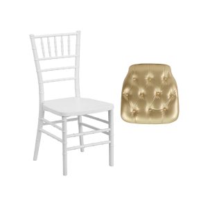 Flash Furniture HERCULES PREMIUM Series White Resin Stacking Chiavari Chair with Hard Gold Tufted Vinyl Chiavari Chair Cushion